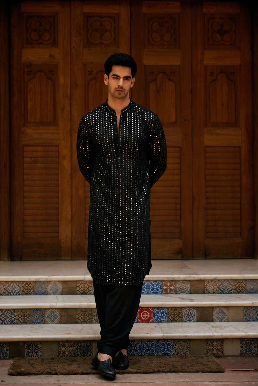 Black Mirror Work Kurta Set for Men | Yasir by AVK