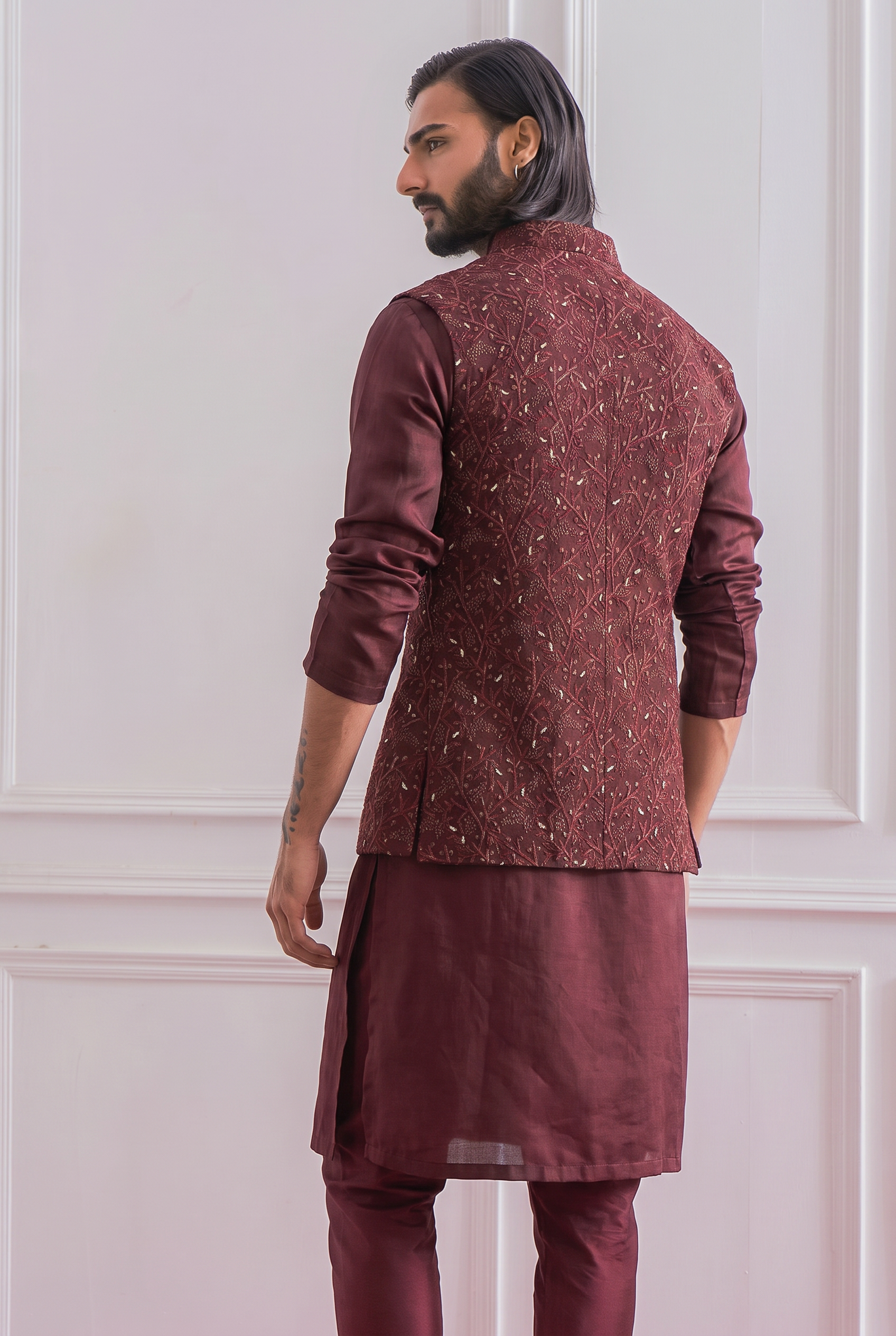 Maroon Bandi for Men - Khan-E-Wal Bandi Set