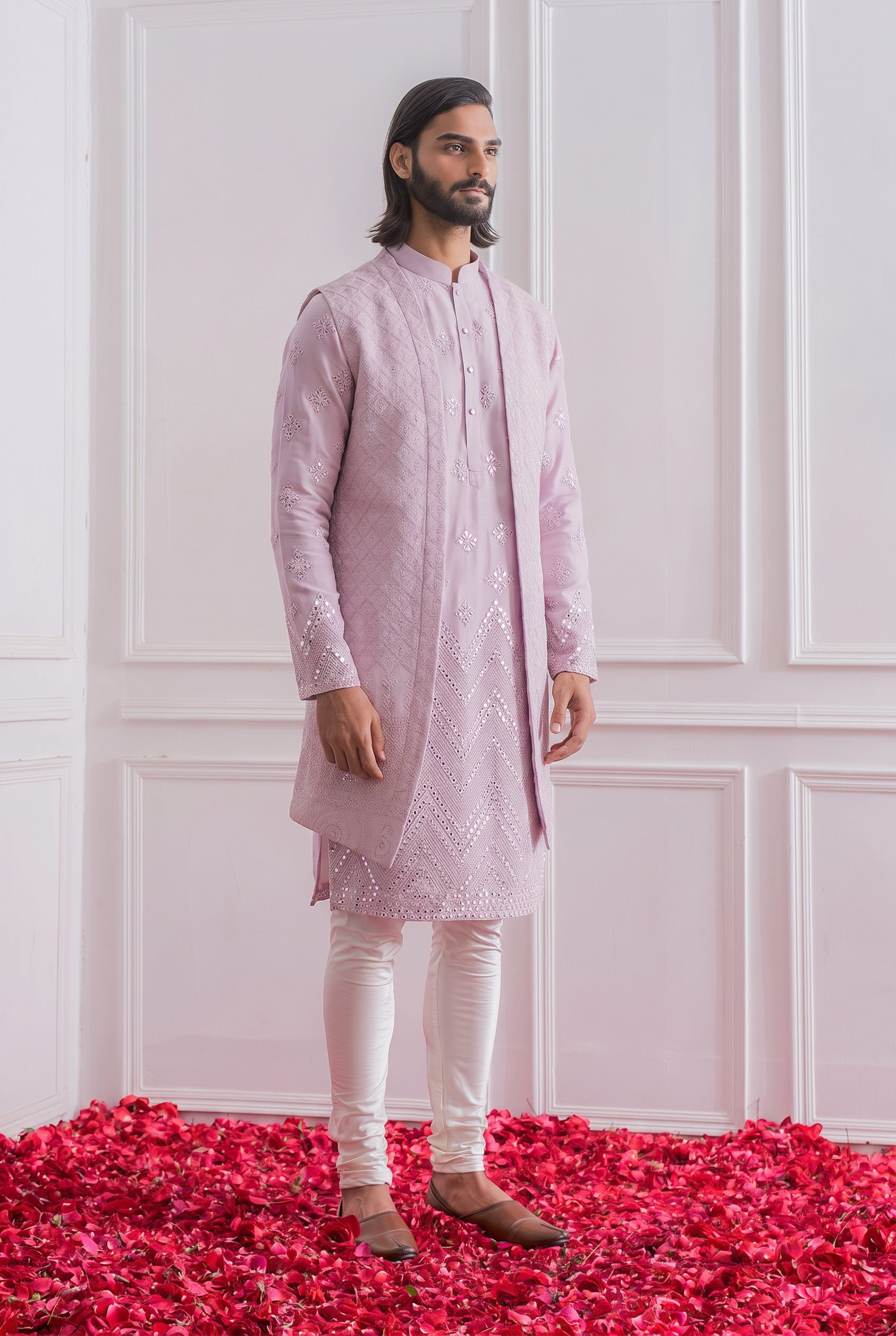 Lilac Bandi Kurta for Men for Wedding - Bahawalpur Bandi Set