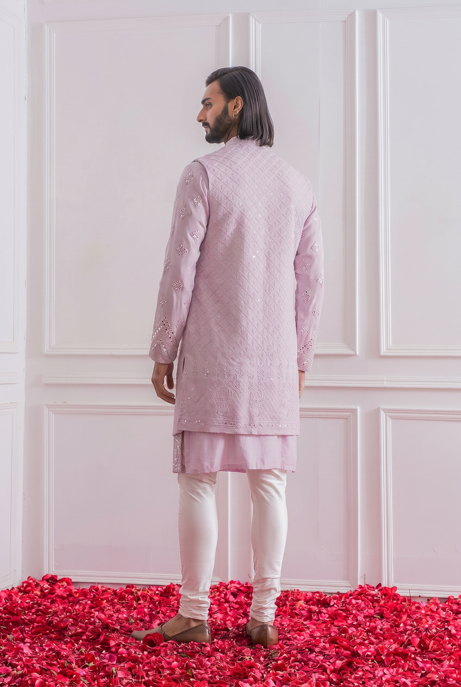 Lilac Bandi Kurta for Men for Wedding - Bahawalpur Bandi Set