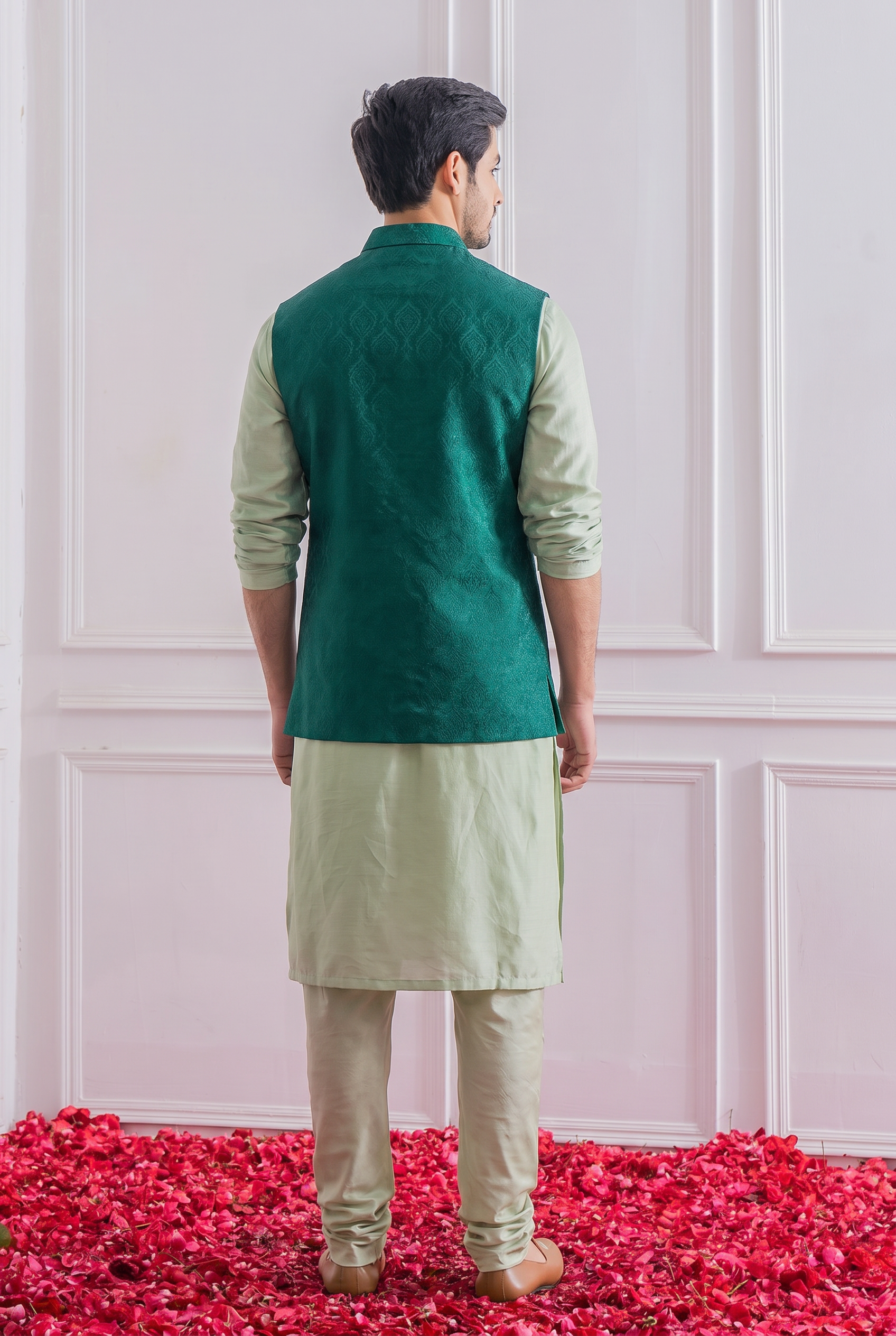 Emerald Green Bandi Set for Men by Ankit V Kapoor - Mirpur Bandi Set