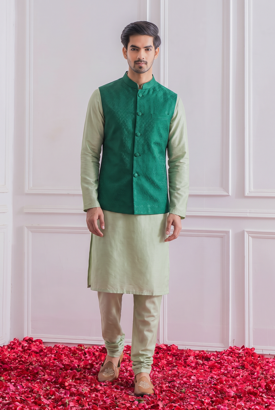 Emerald Green Bandi Set for Men by Ankit V Kapoor - Mirpur Bandi Set