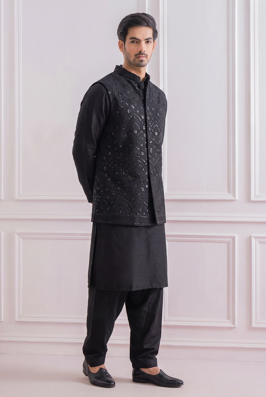 Black Bandi Set for Men by Ankit V Kapoor - Turbat Bandi Set