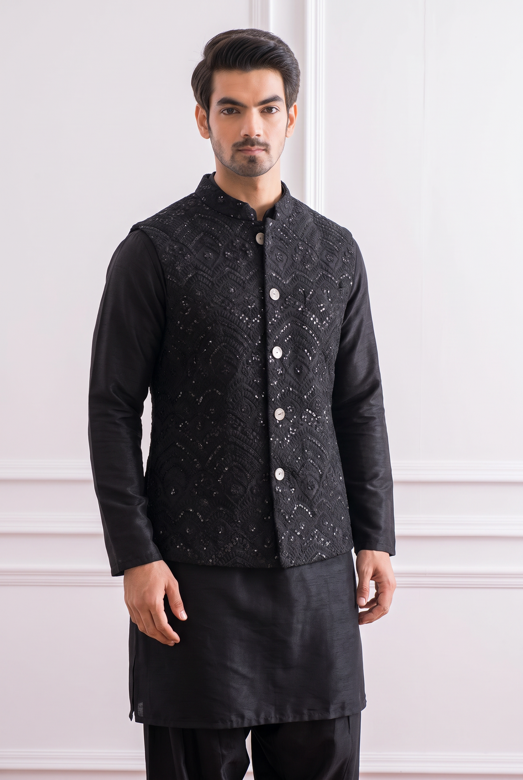 Black Bandi Set for Men by Ankit V Kapoor - Turbat Bandi Set