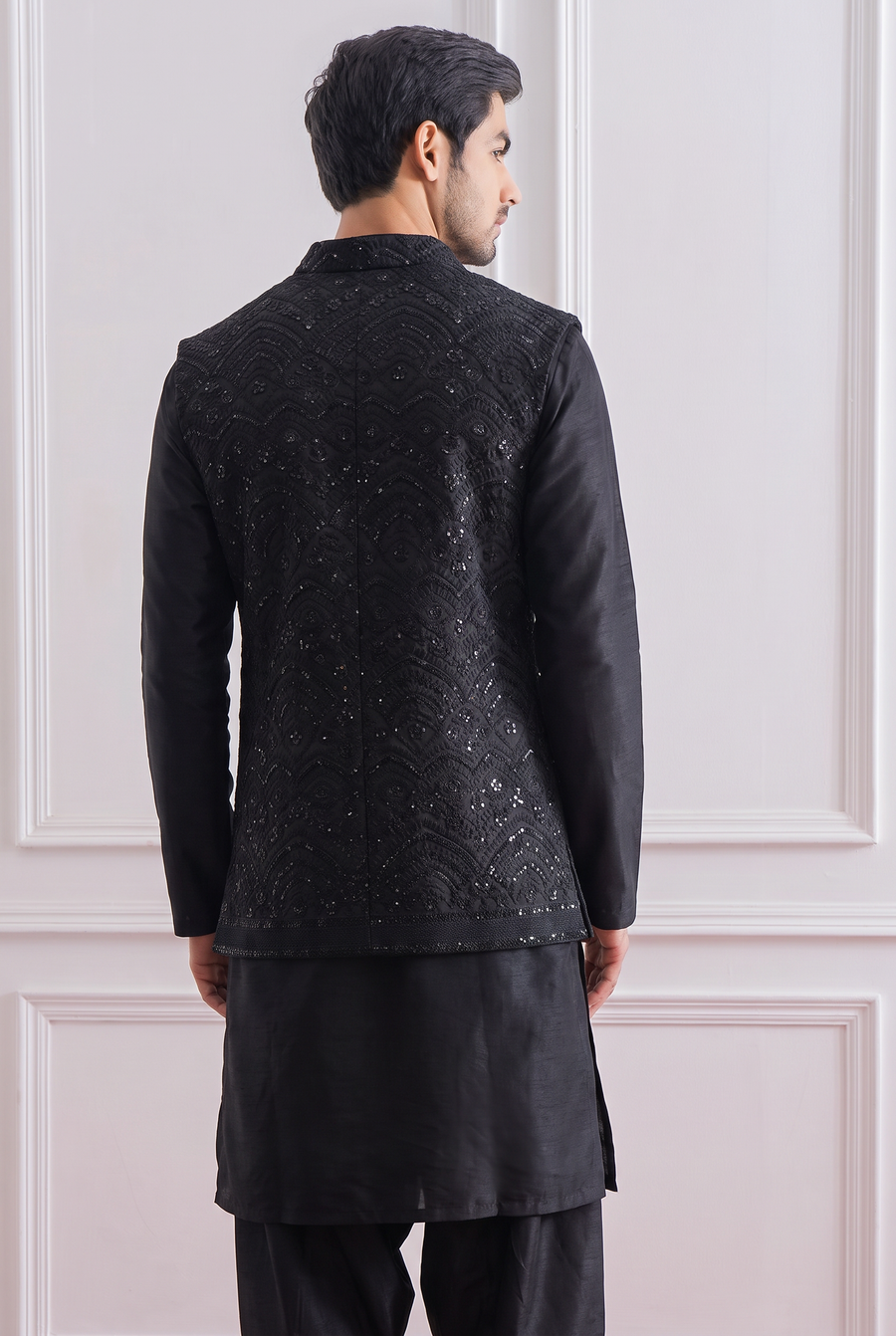 Black Bandi Set for Men by Ankit V Kapoor - Turbat Bandi Set