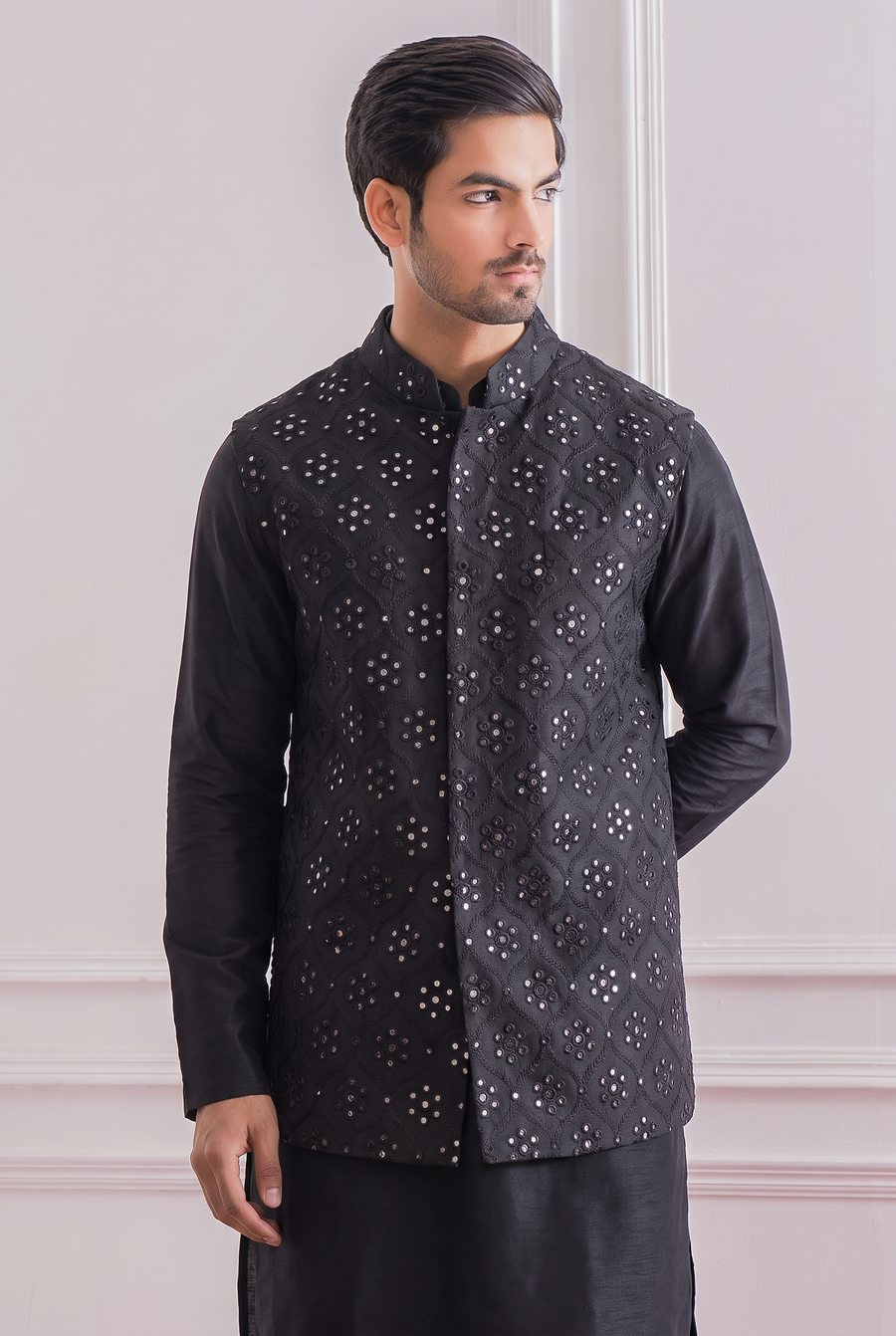 Black Bandi Set for Men by Ankit V Kapoor - Hasilpur Bandi Set