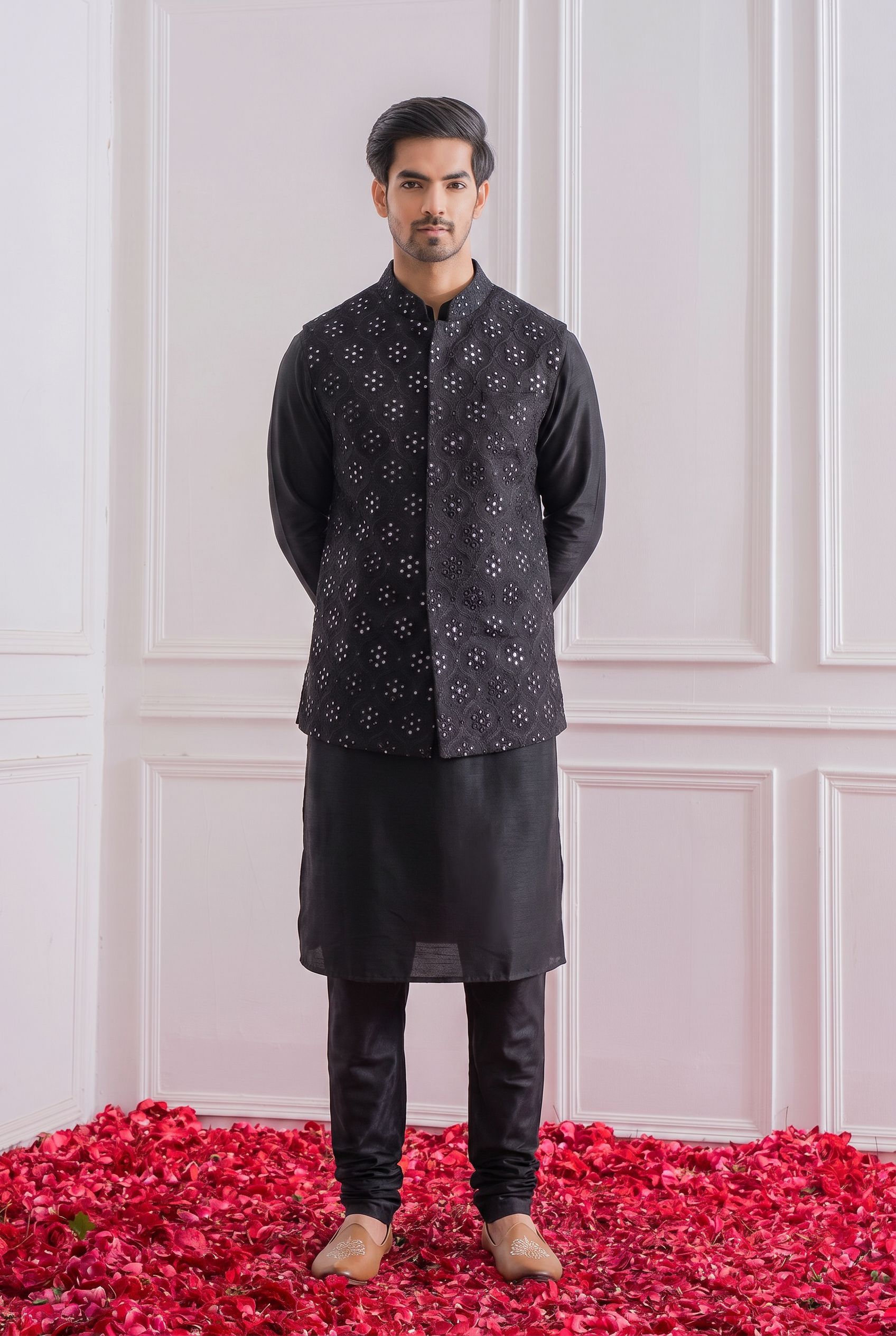 Black Bandi Set for Men by Ankit V Kapoor - Hasilpur Bandi Set
