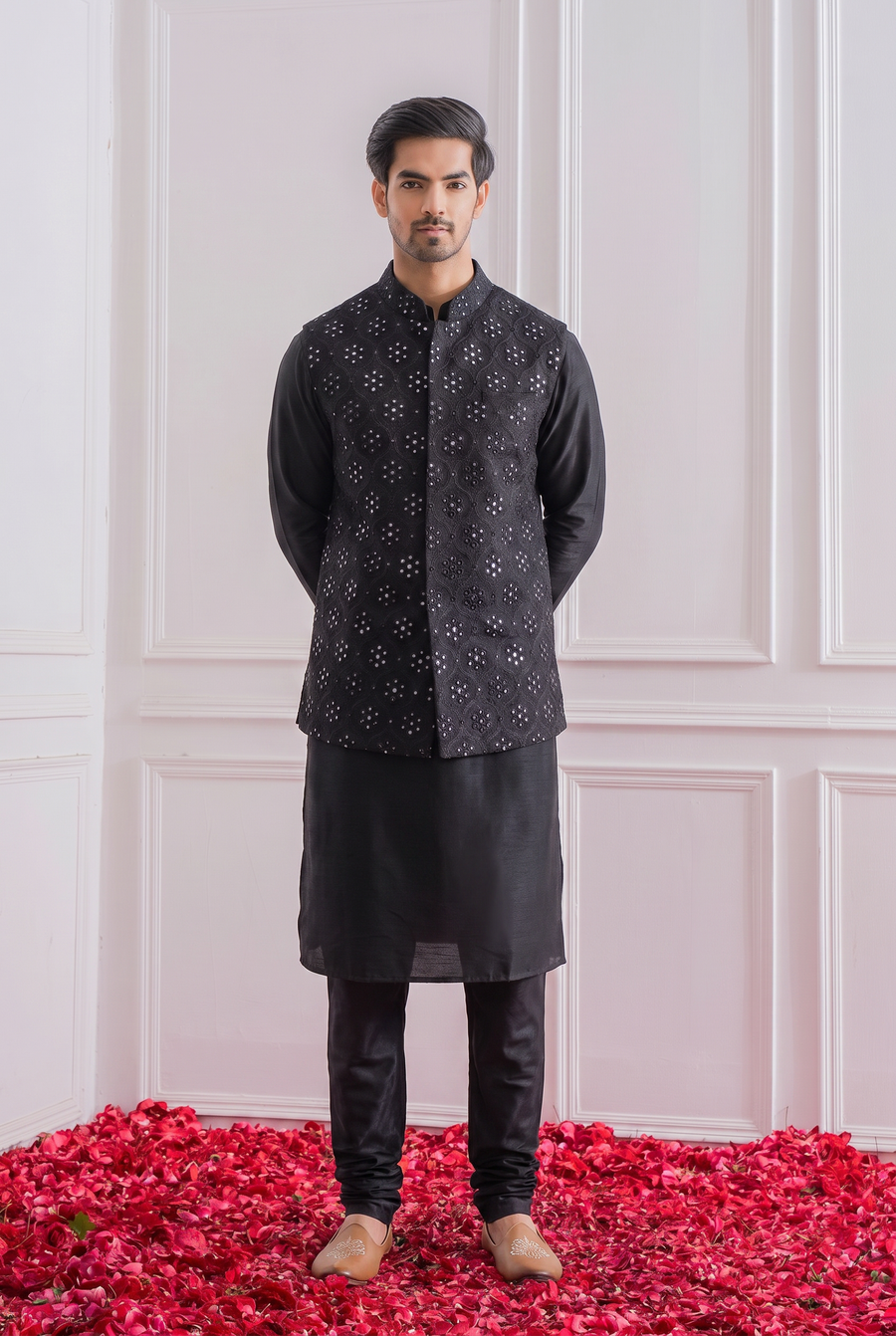 Black Bandi Set for Men by Ankit V Kapoor - Hasilpur Bandi Set