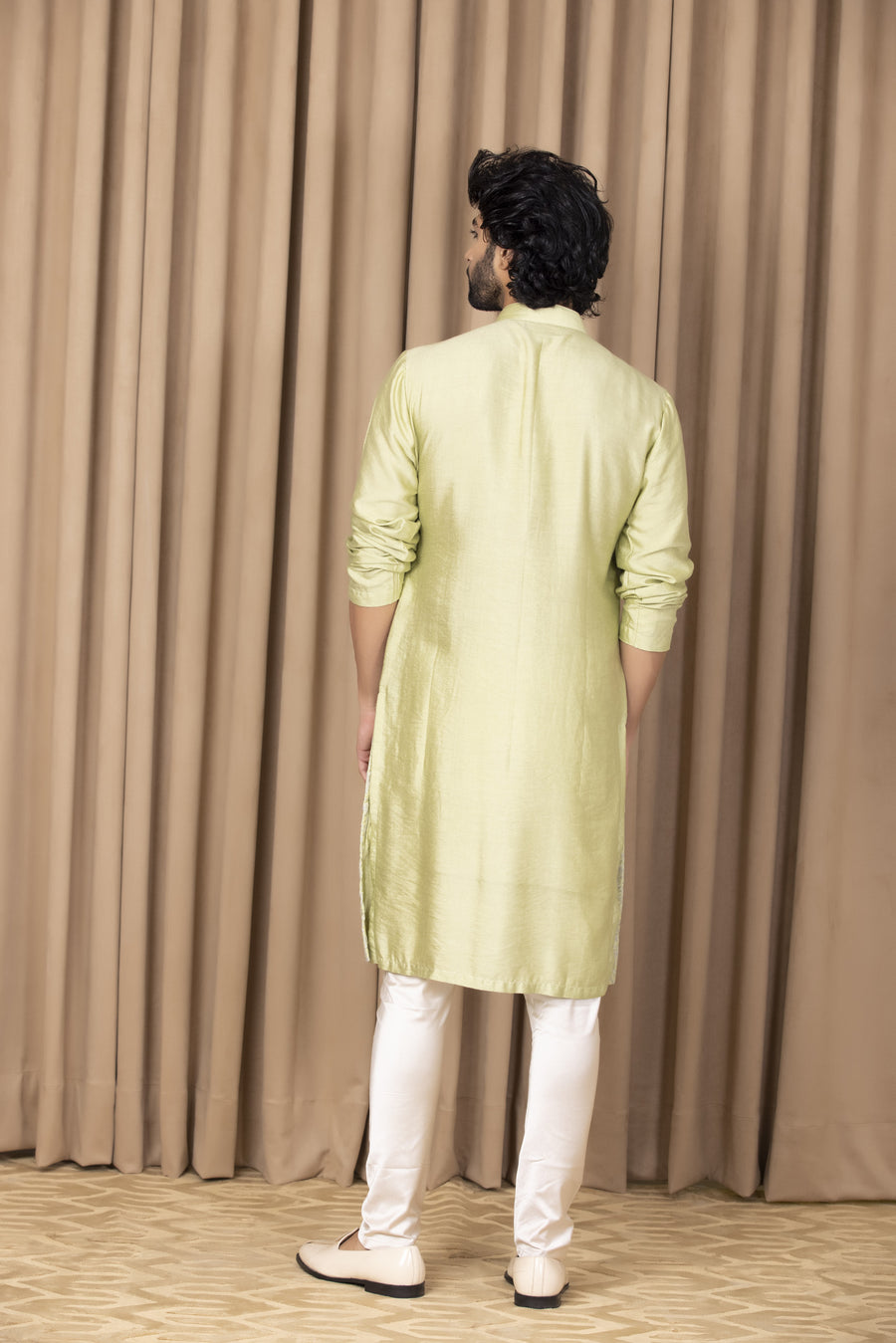 Mint Green Embroidered Cotton Silk Kurta Set for Men | Fahad by AVK