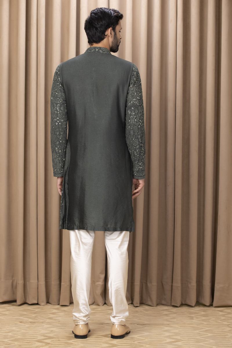 AFTAAB KURTA (OLIVE GREEN)