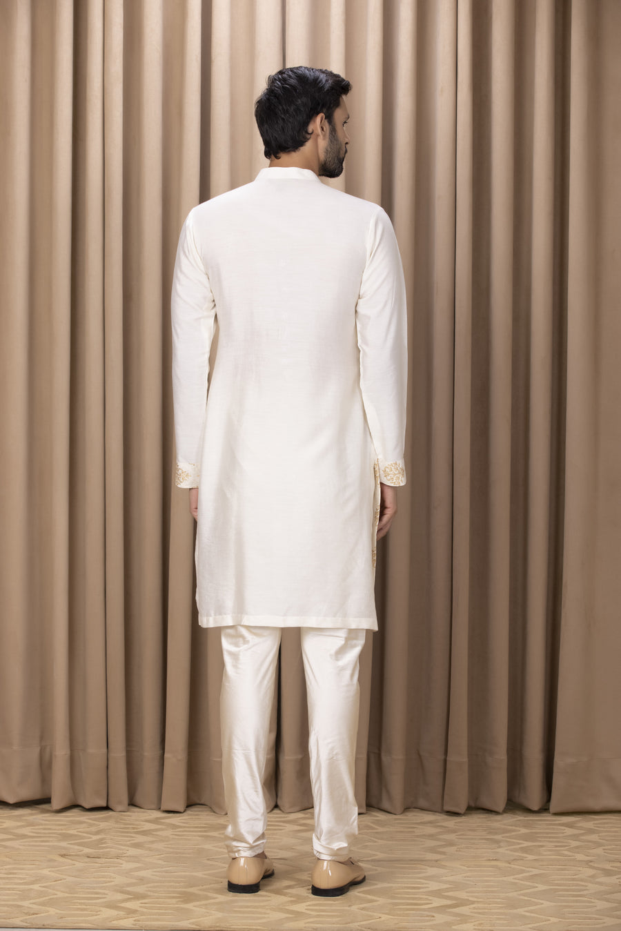 Ivory Embroidered Cotton Silk Kurta Set for Modern Groom | Haider by AVK