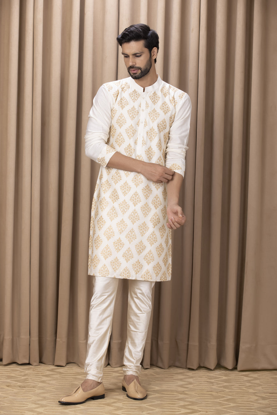 Ivory Embroidered Cotton Silk Kurta Set for Modern Groom | Haider by AVK