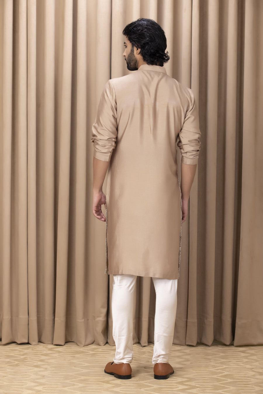 Mouse Brown Embroidered Cotton Silk Kurta Set for Outdoor Events | Aaryan by AVK