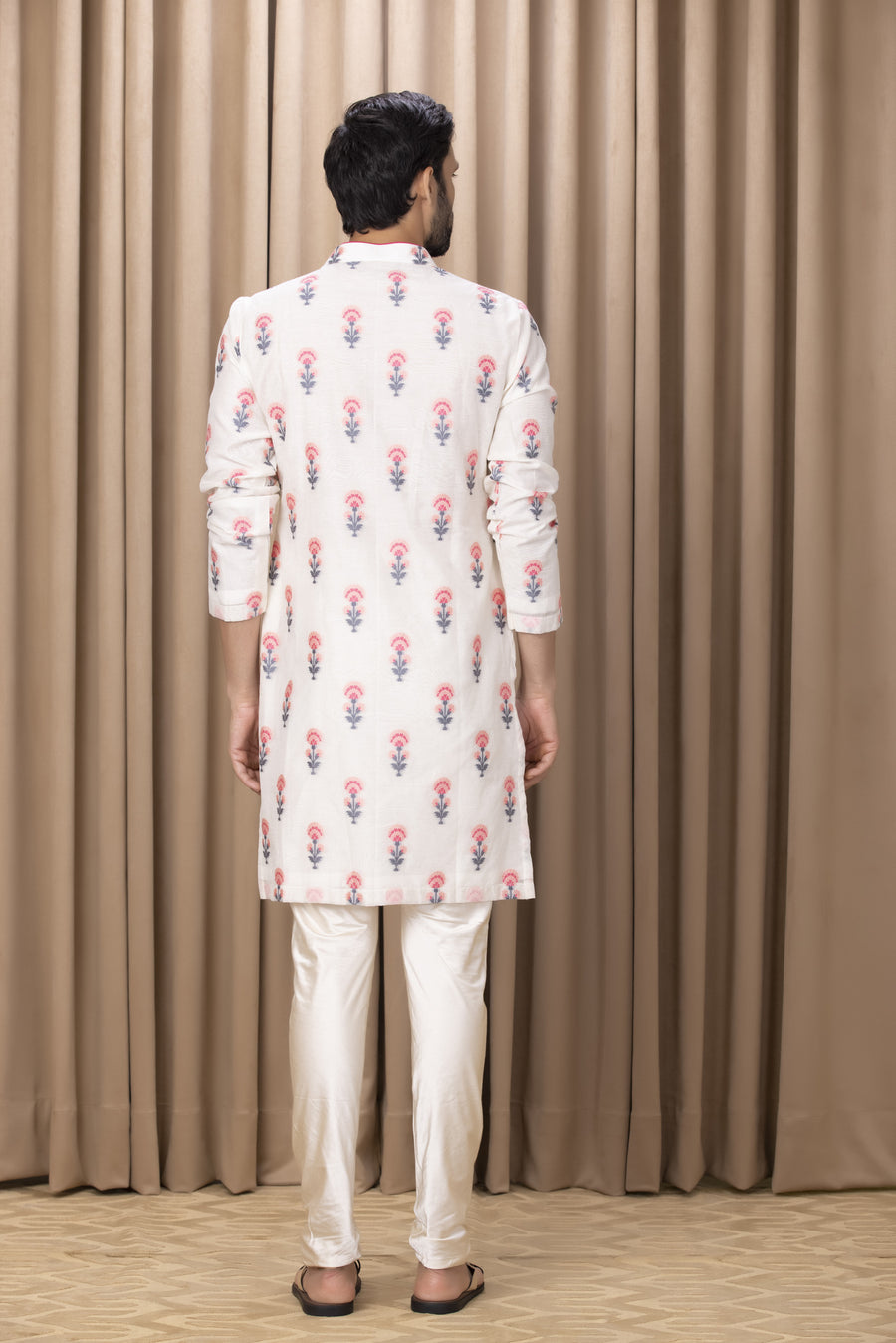 Pink Phulkari Embroidered Cotton Silk Kurta Set for Men | Ashar (Pink) by AVK