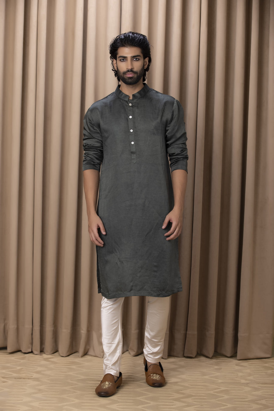 Classic Olive Green Cotton Silk Kurta Set for Men | AVK Essentials