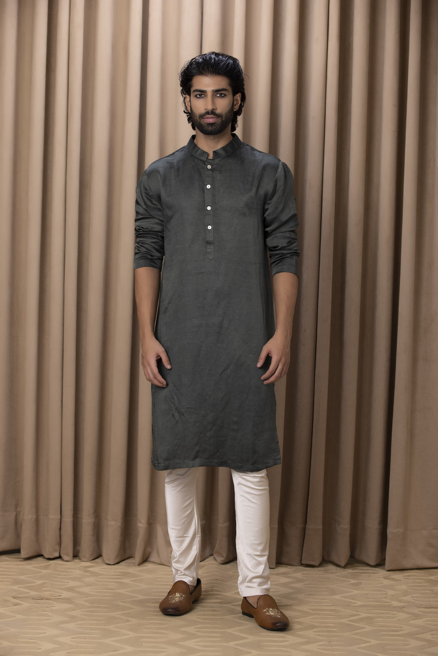 Classic Olive Green Cotton Silk Kurta Set for Men | AVK Essentials
