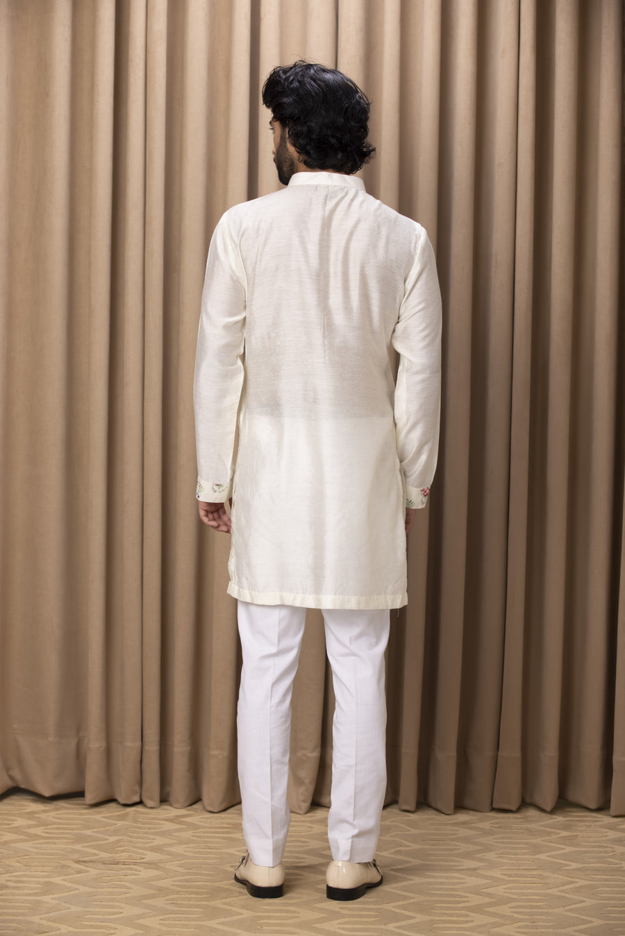 Ivory Hand-Painted Print Cotton Silk Kurta Set for Men | Noor (Ivory, Edition II) by AVK