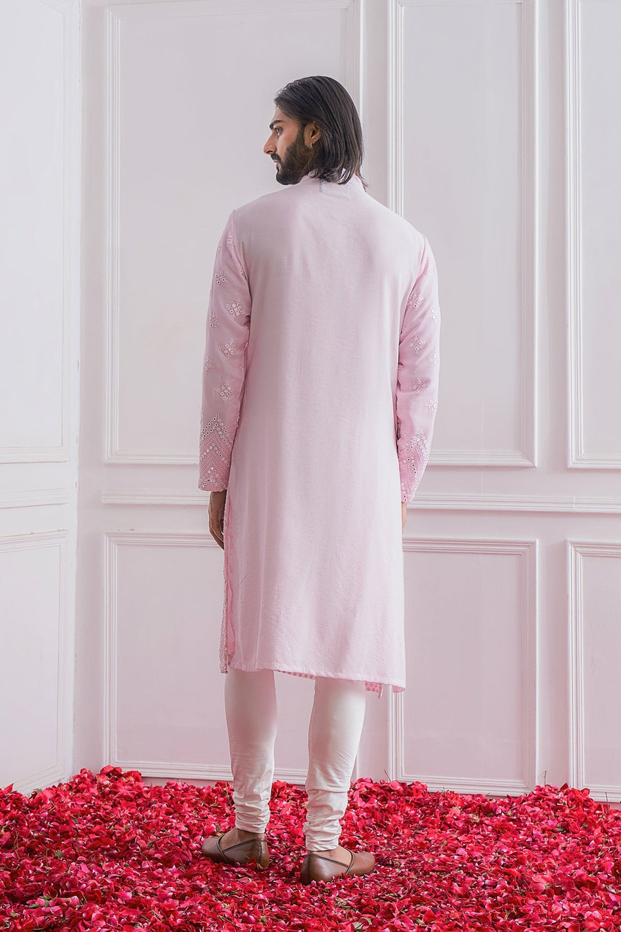 Powder Pink Mirror Work Kurta Set for Men | Bahawalpur by AVK