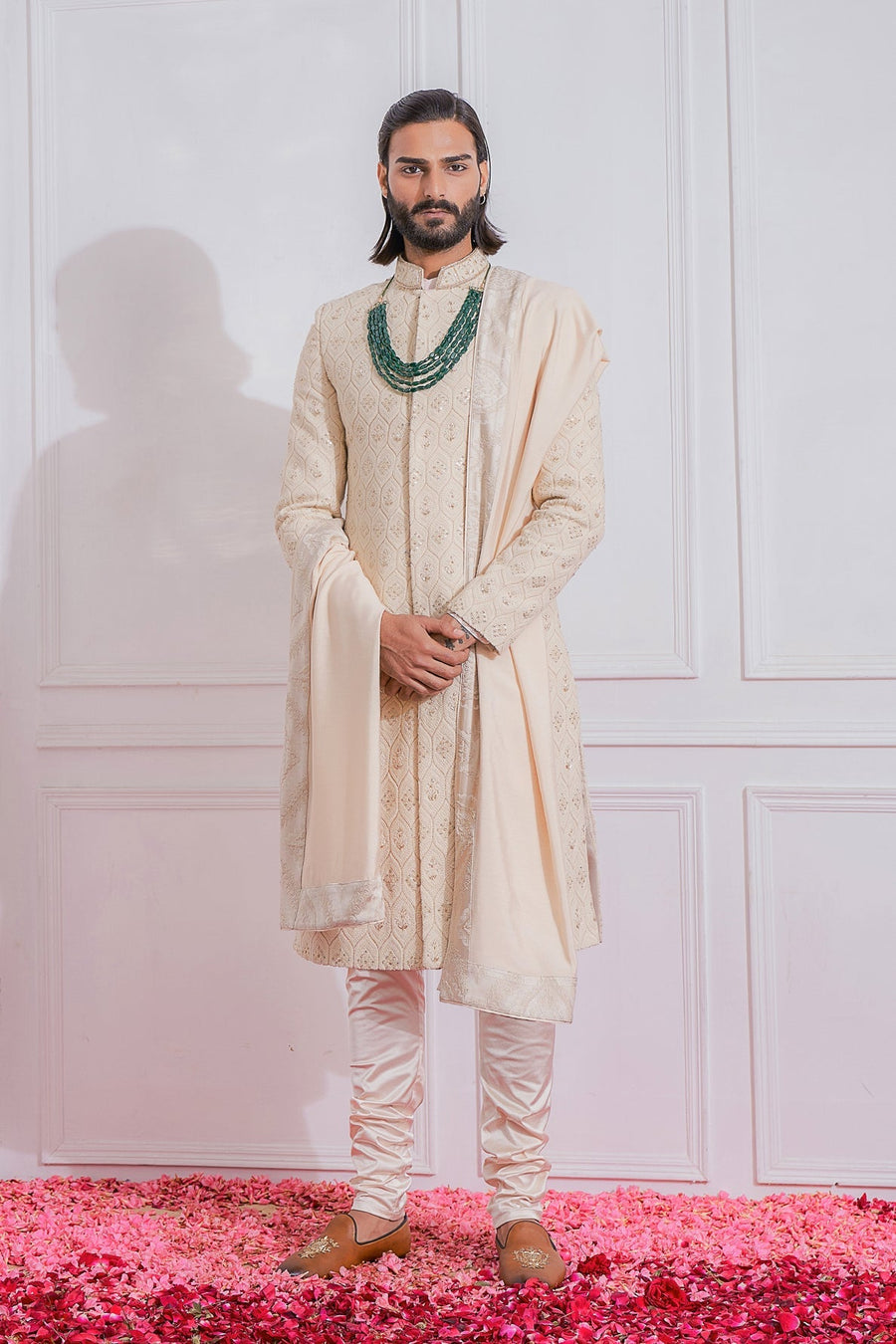 Champagne Embroidered Sherwani Set for Groom | Gojra by AVK