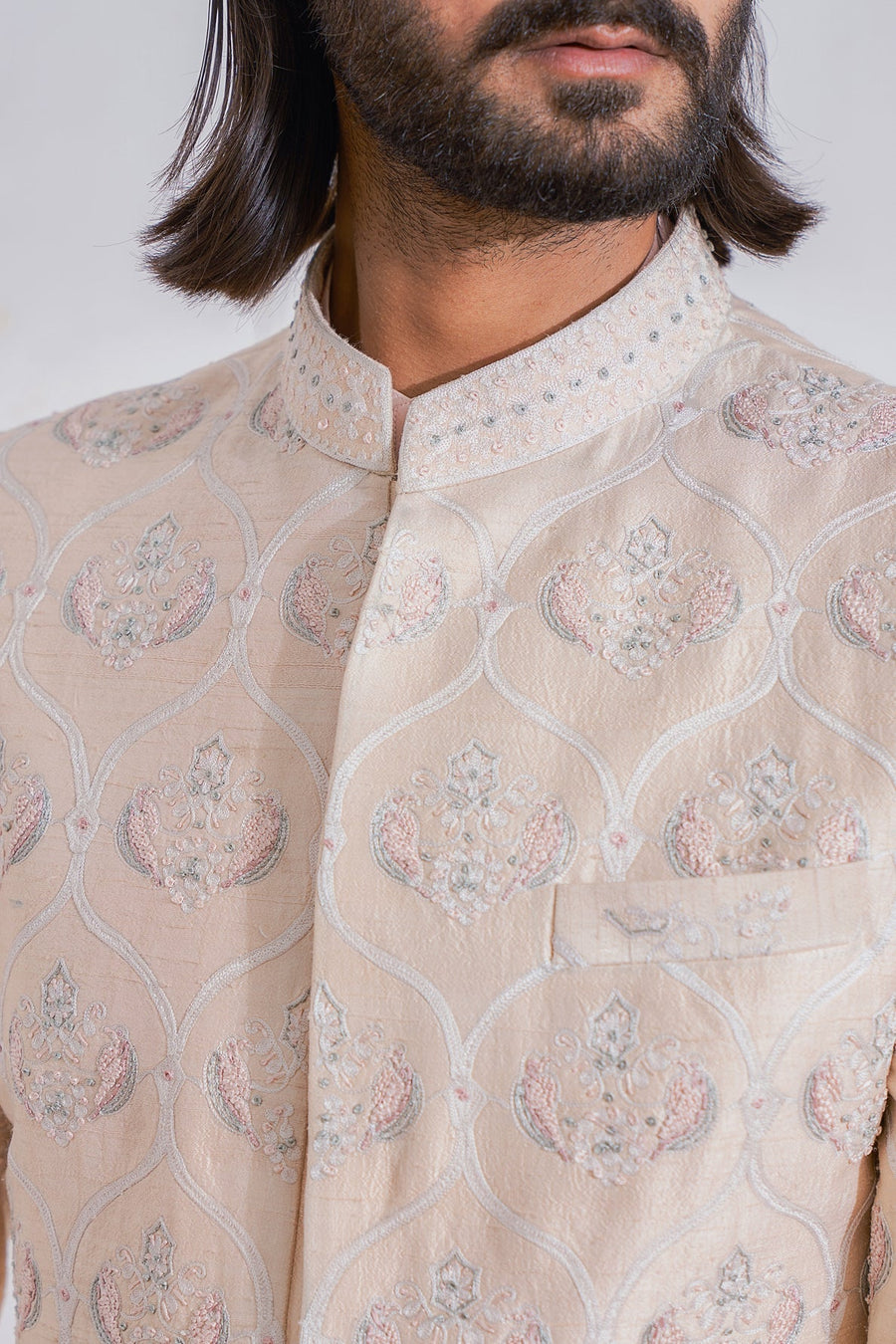Peach Hand-Embroidered Sherwani Set for Groom | Mirpur by AVK