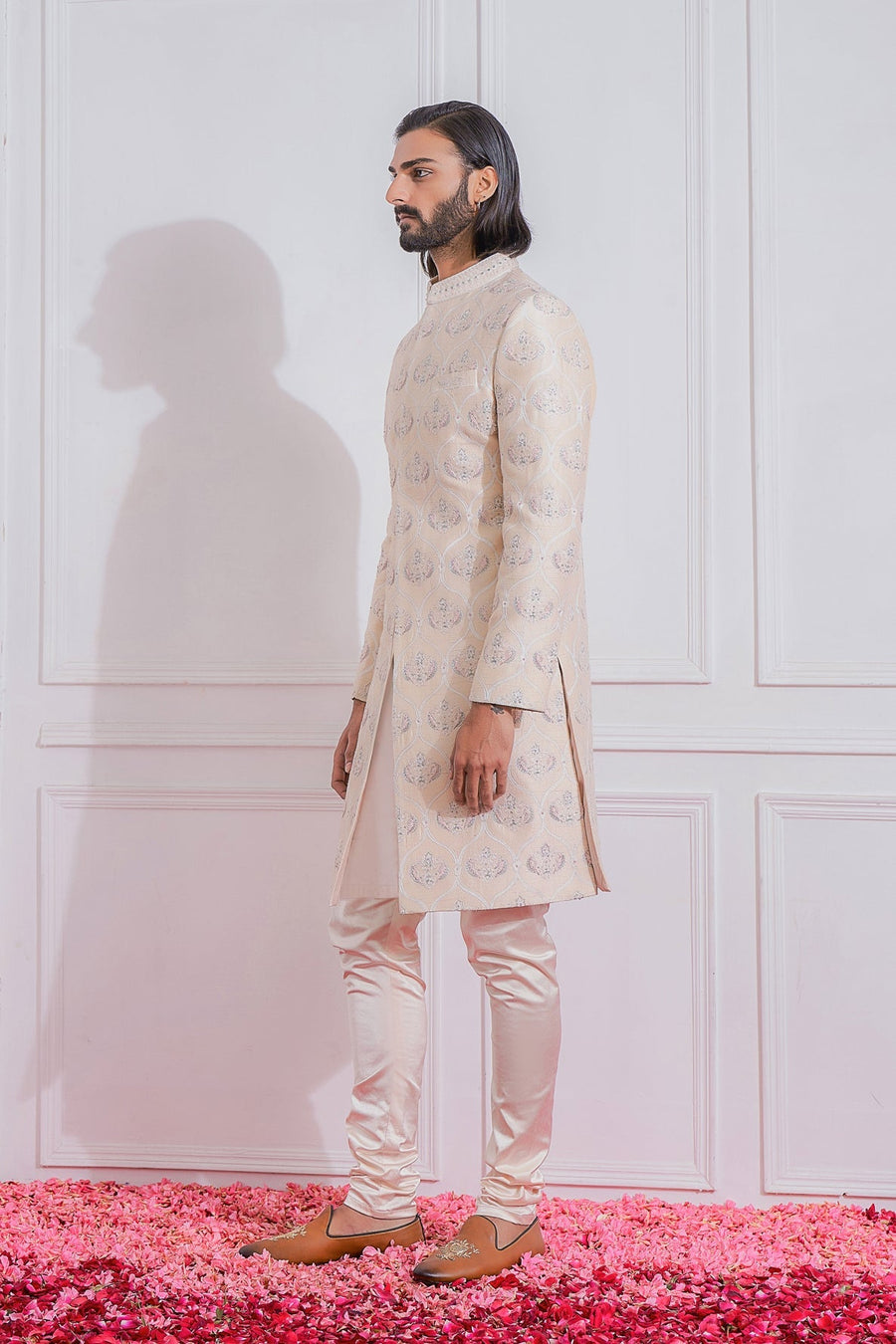 Peach Hand-Embroidered Sherwani Set for Groom | Mirpur by AVK