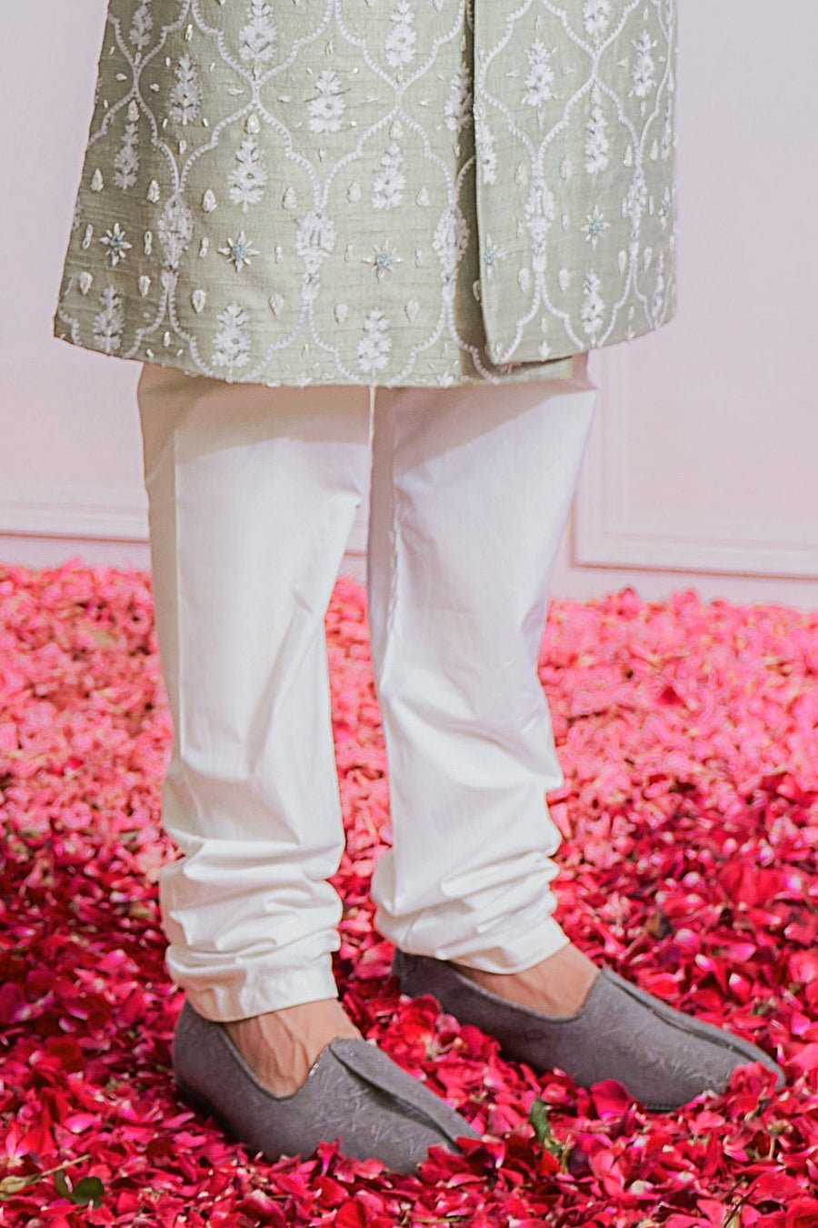 Mint Green Embroidered Sherwani Set for Groom | Hasilpur by AVK