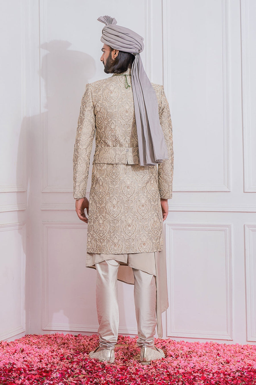 Grey Jacquard Sherwani for Men (Standalone) | Sukkur by AVK