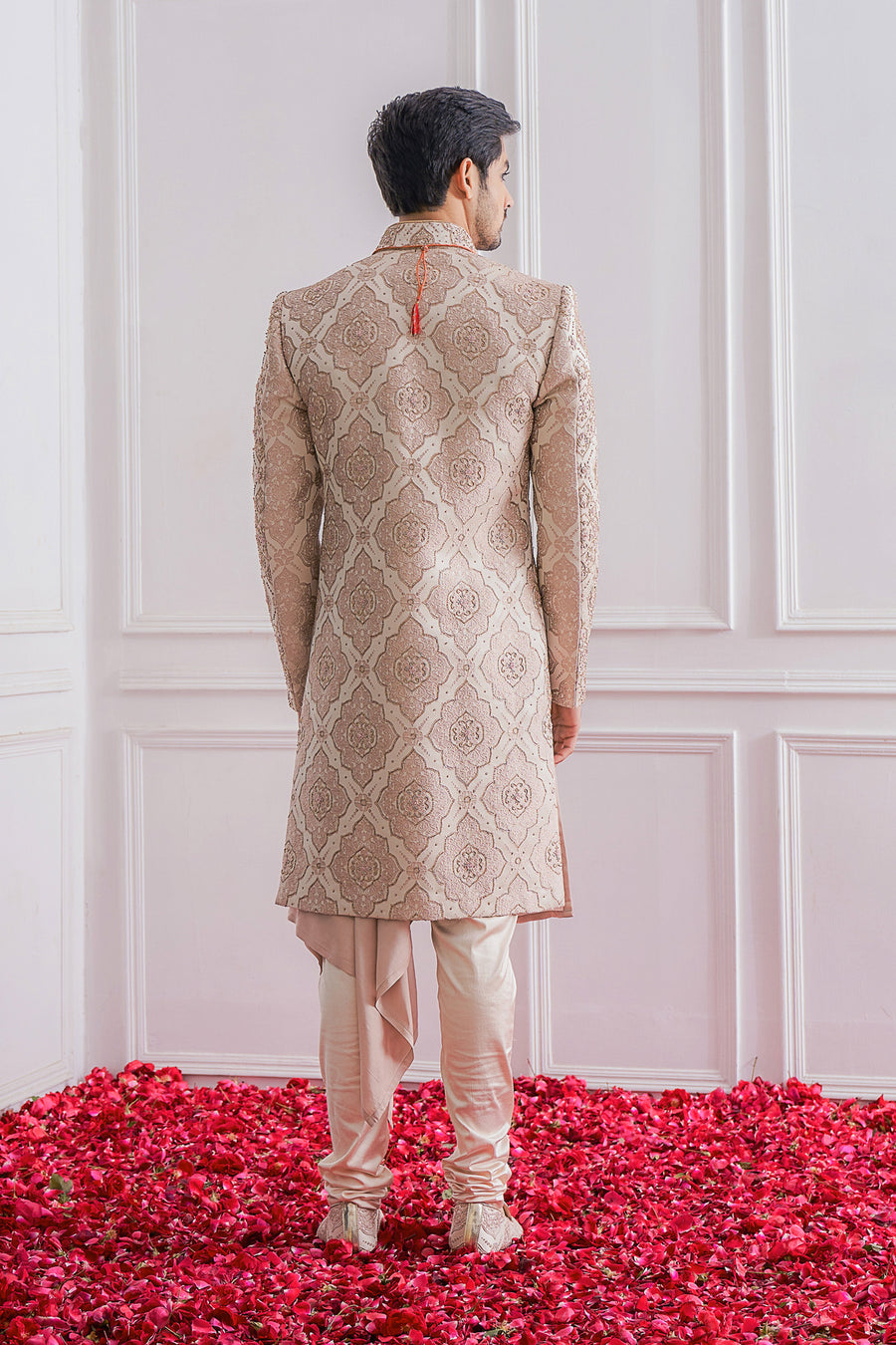 Dusty Rose Jacquard Sherwani Complete Wedding Ensemble | Ahemadpur by AVK