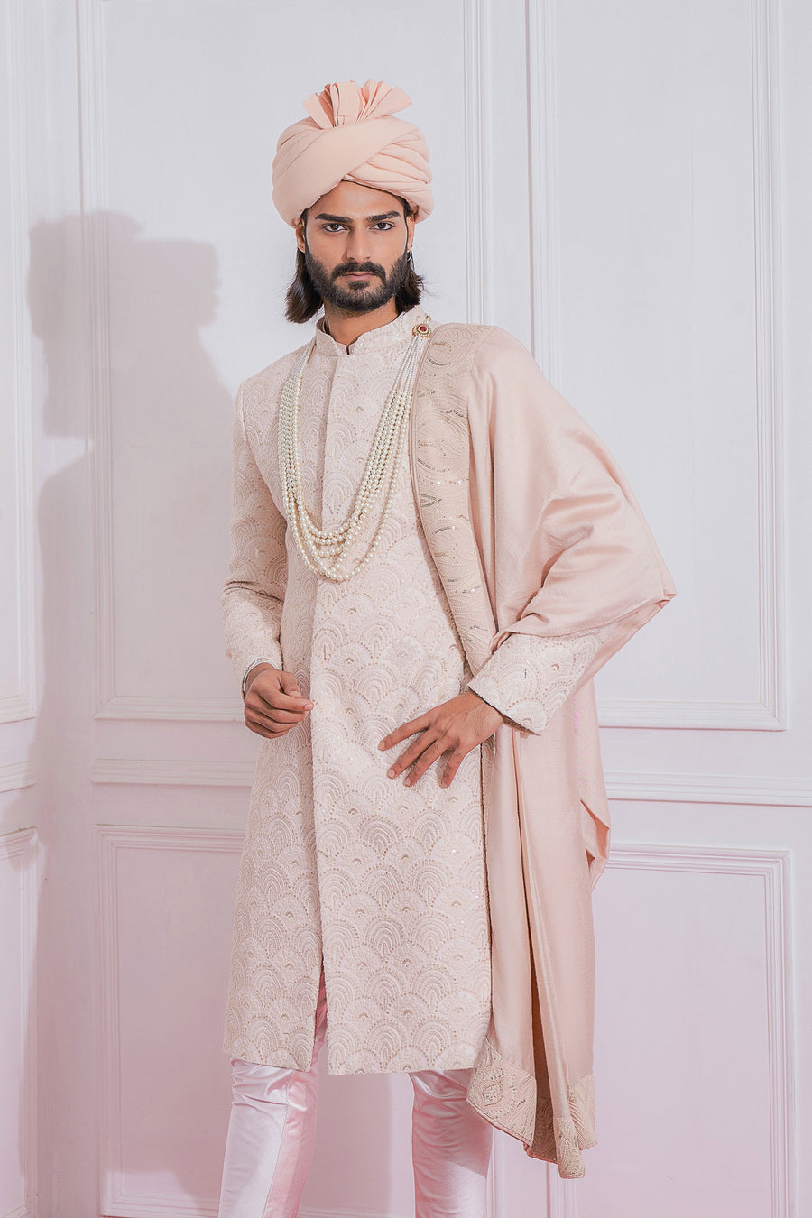 Dusty Pink Sherwani for Men with Optional Add-Ons | Jhelum by AVK