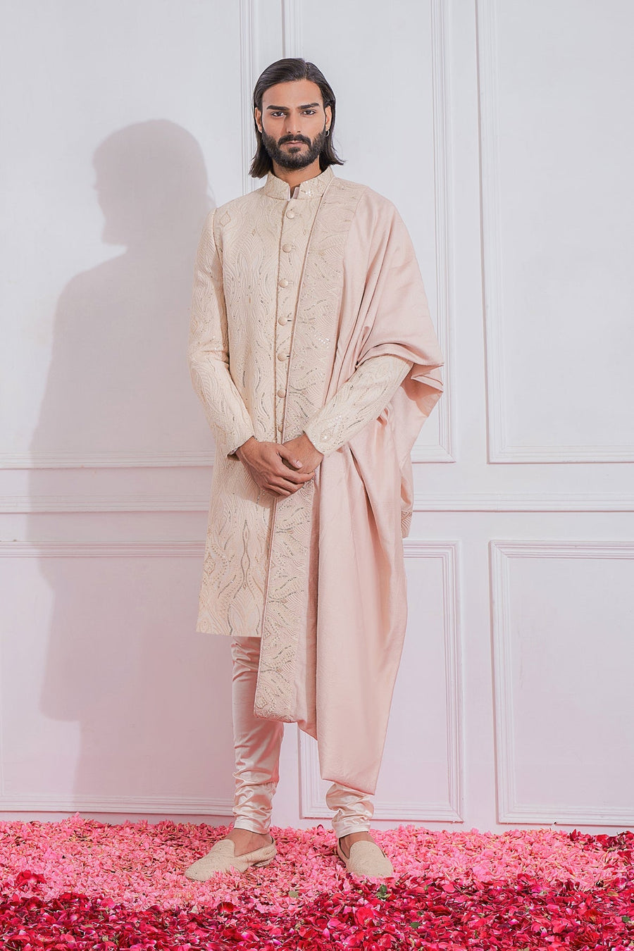 Dusty Rose Embroidered Sherwani Set for Groom | Kabaal by AVK