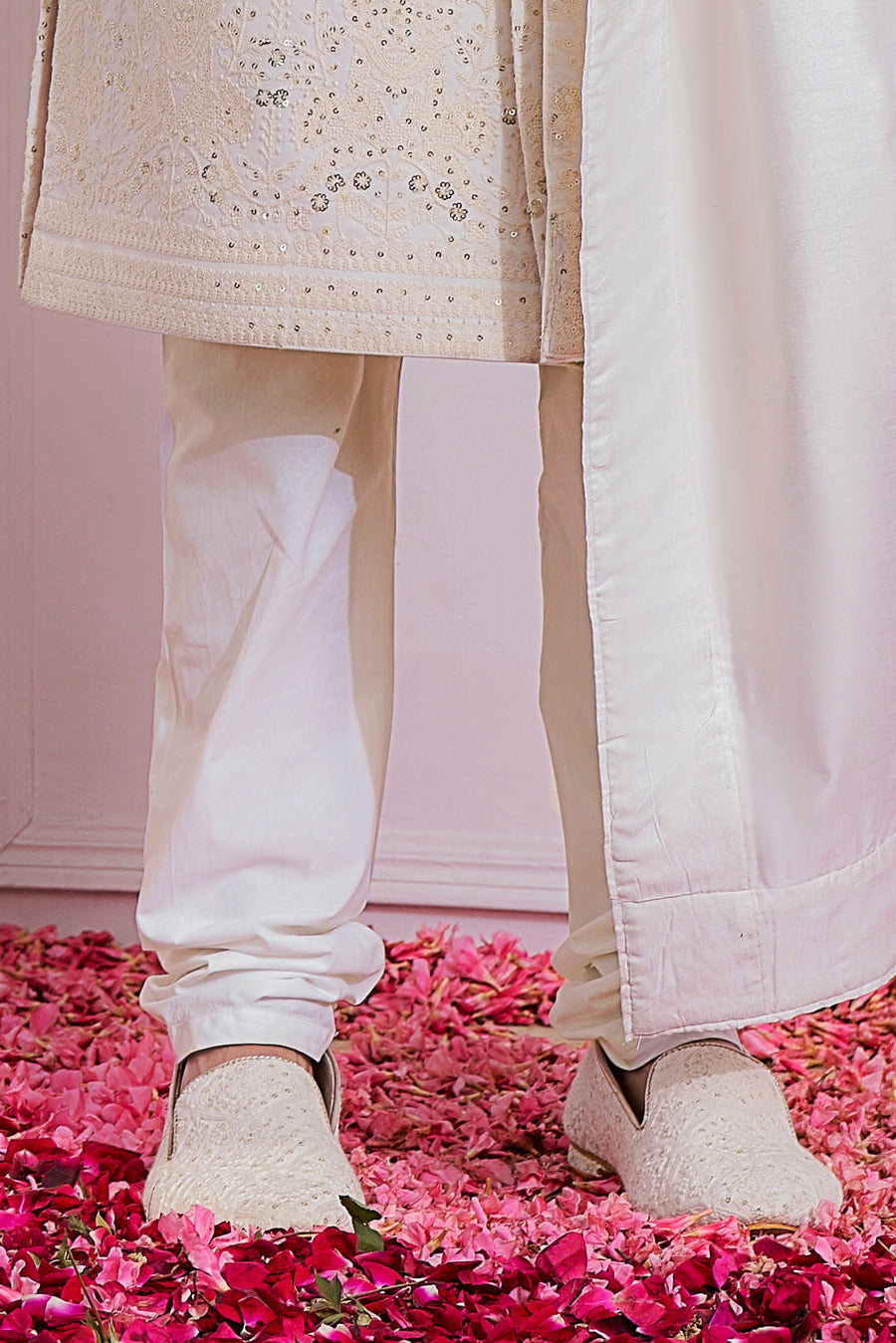 Ivory Georgette Embroidered Sherwani Set for Wedding (Couture) | Feroz by AVK