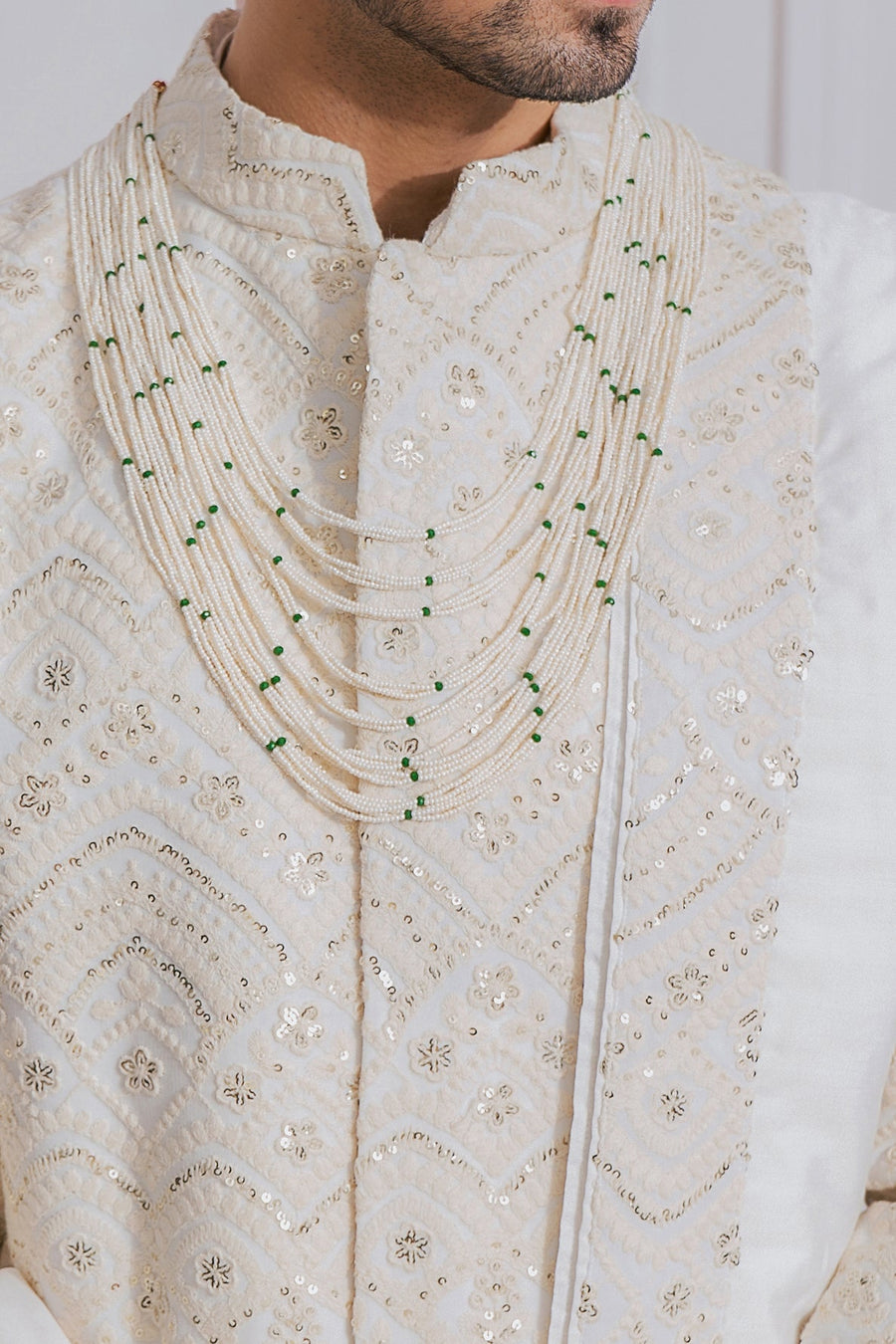 Off-White Embroidered Sherwani Set for Groom | Turbat by AVK