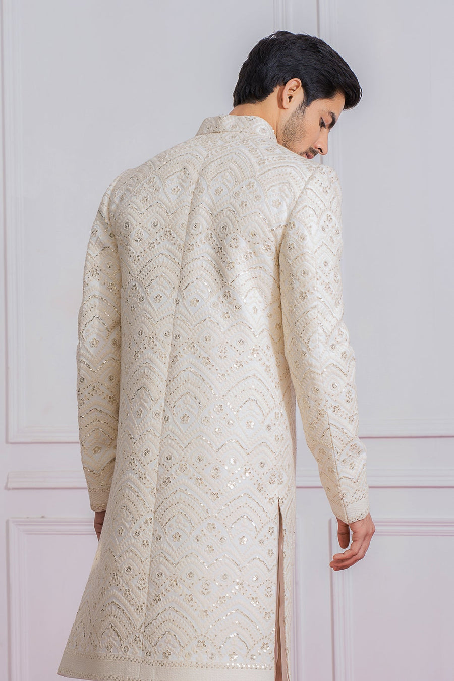 Off-White Embroidered Sherwani Set for Groom | Turbat by AVK
