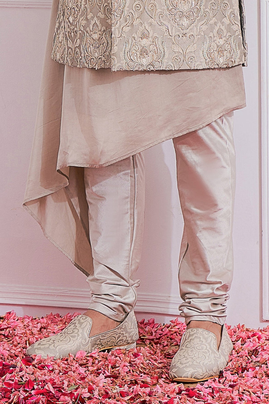 Grey Jacquard Embroidered Sherwani Set for Groom | Sukkur by AVK
