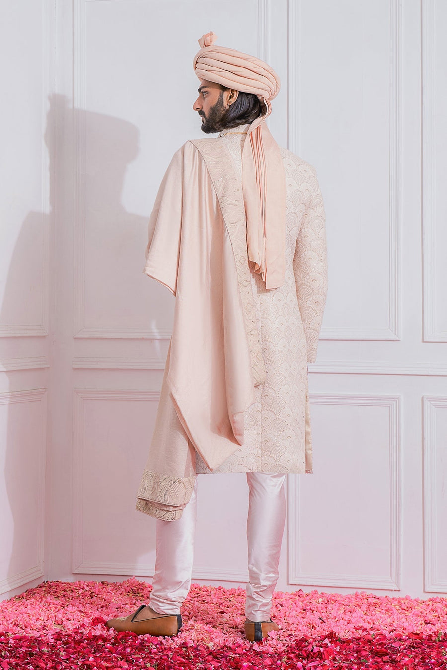 Dusty Pink Embroidered Sherwani Set for Groom | Jhelum by AVK