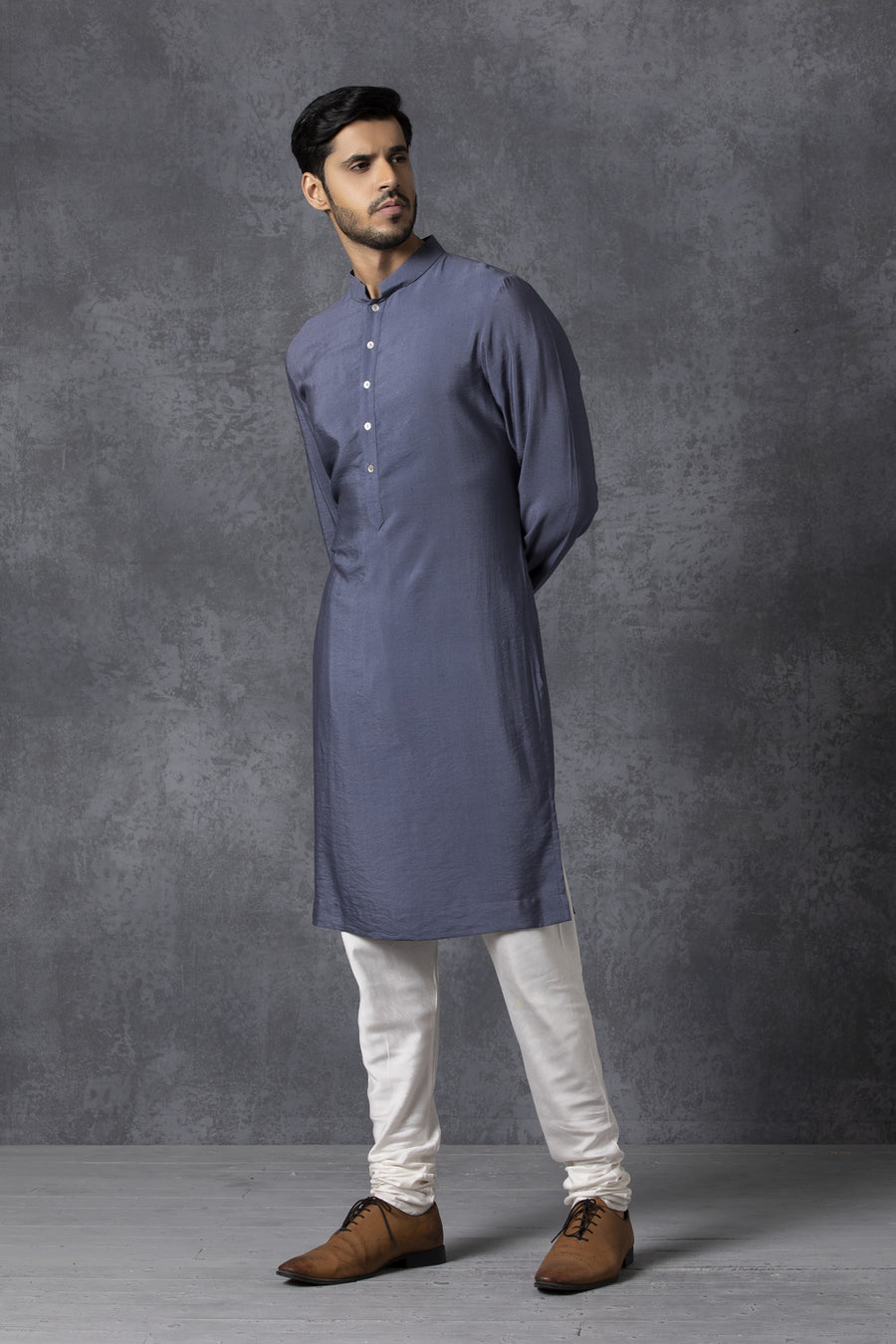 Stone Blue Handwoven Cotton Silk Plain Kurta Set | AVK Essentials