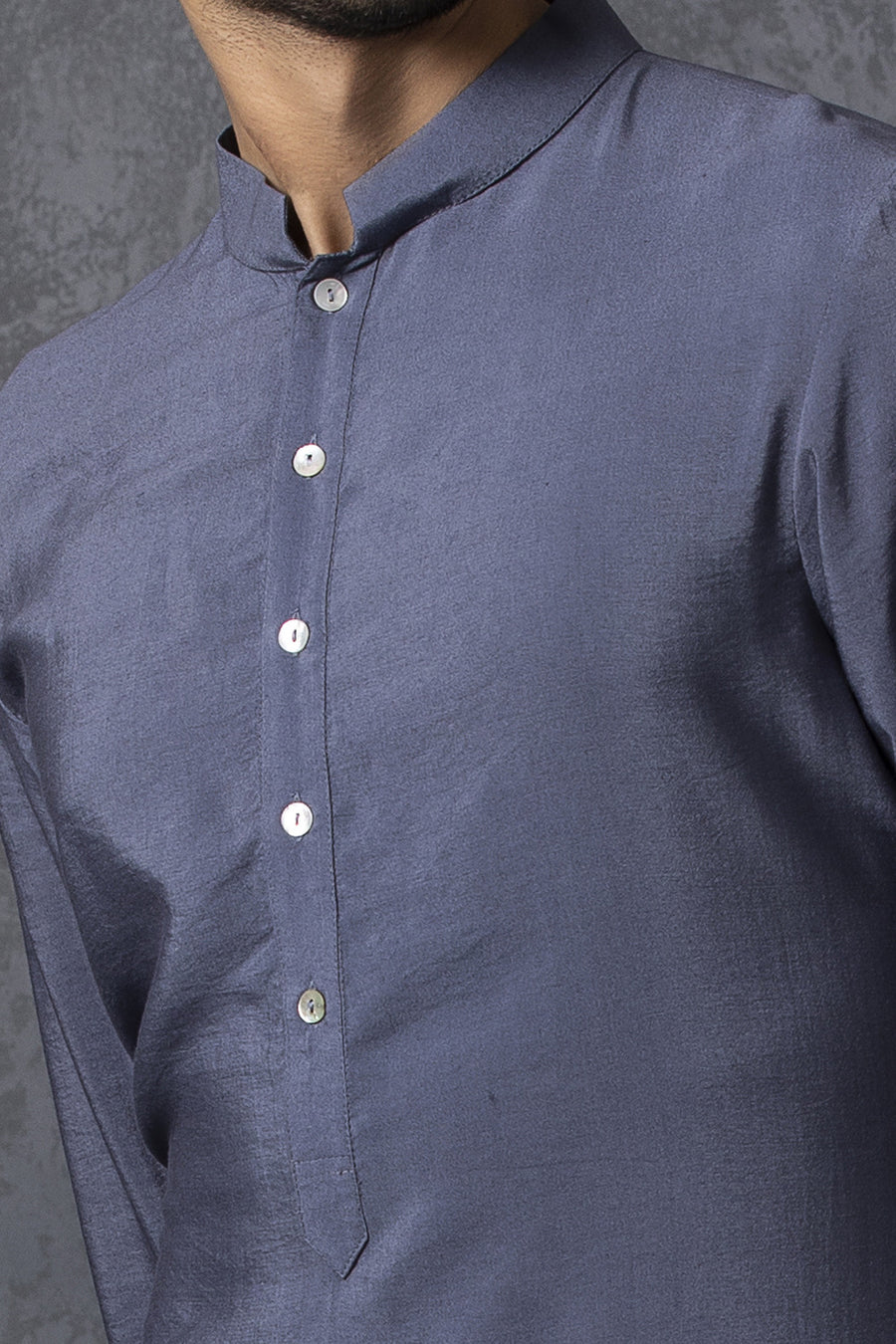 Stone Blue Handwoven Cotton Silk Plain Kurta Set | AVK Essentials