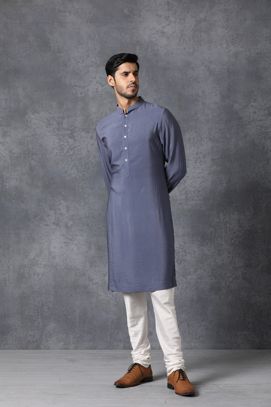 Stone Blue Handwoven Cotton Silk Plain Kurta Set | AVK Essentials
