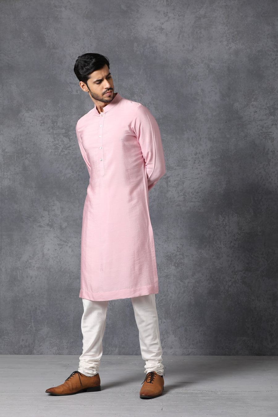 Powder Pink Handwoven Cotton Silk Plain Kurta Set | AVK Essentials