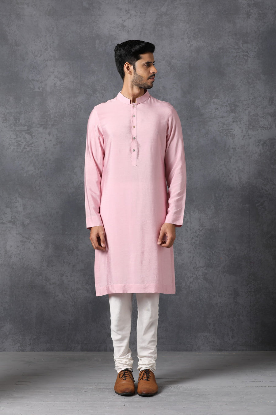 Powder Pink Handwoven Cotton Silk Plain Kurta Set | AVK Essentials