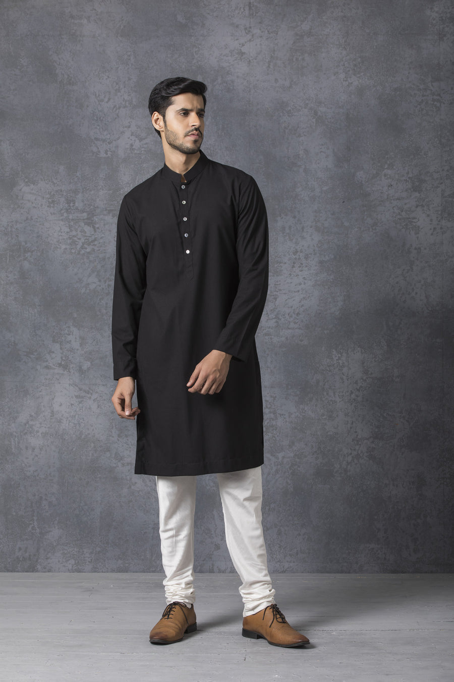 Classic Black Plain Cotton Kurta Set with Mother of Pearl Buttons | AVK Essentials
