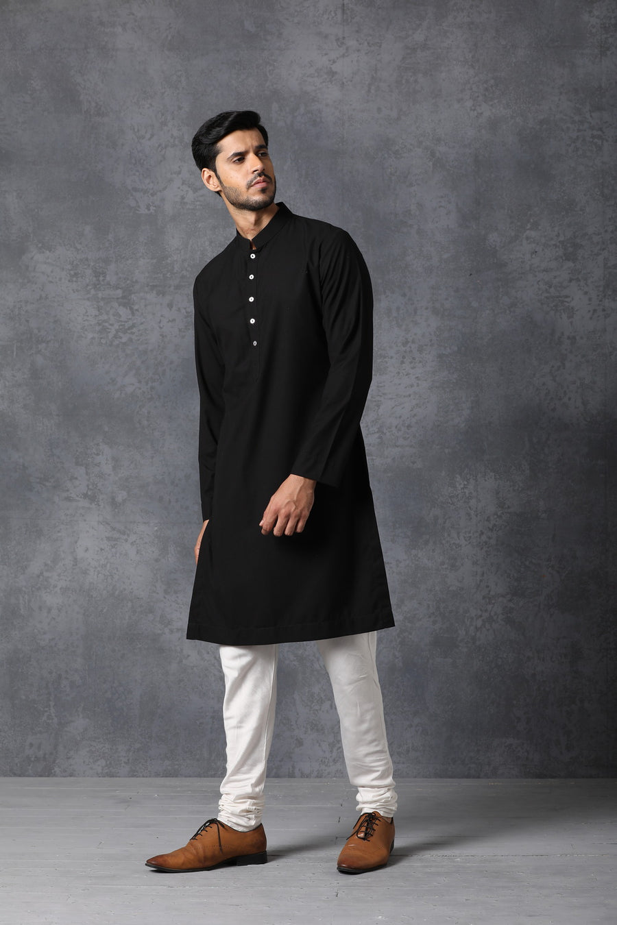 Classic Black Plain Cotton Kurta Set with Mother of Pearl Buttons | AVK Essentials