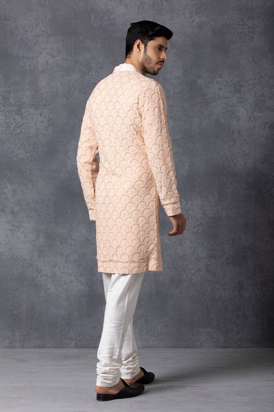 Dusty Rose Front-Open Embroidered Kurta Set for Men | Rashid by AVK
