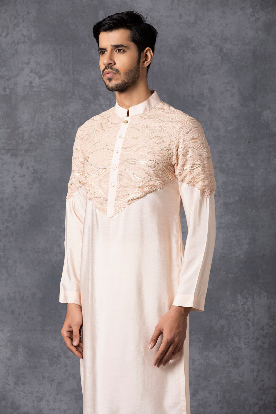 Dusty Rose Lucknowi Chikankari Chanderi Silk Kurta Set for Men | Gulberg by AVK