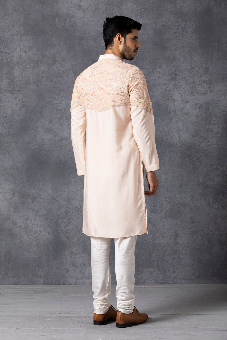 Dusty Rose Lucknowi Chikankari Chanderi Silk Kurta Set for Men | Gulberg by AVK
