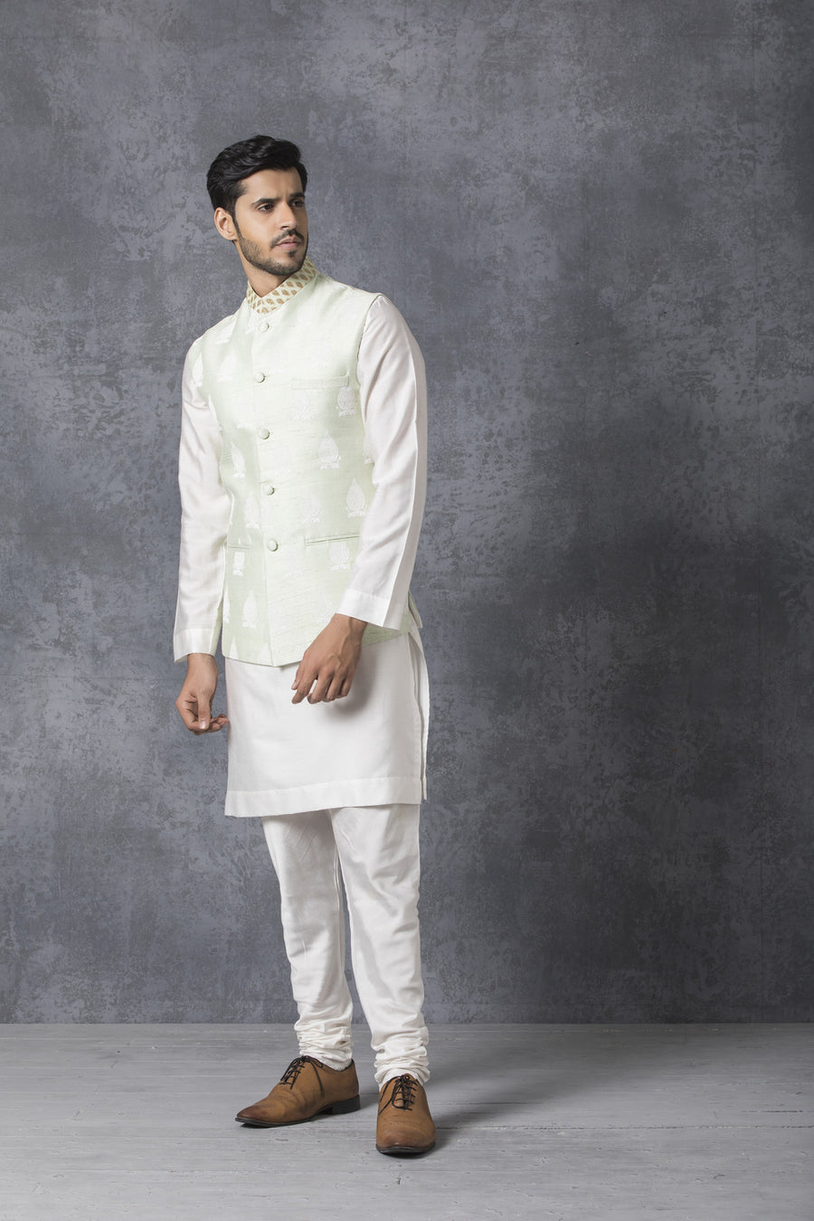 Mint Green Printed Nehru Jacket