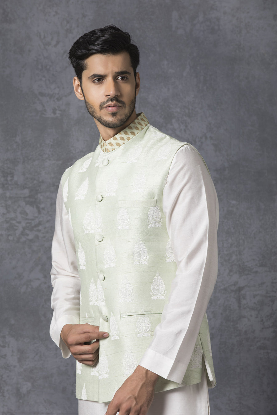 Mint Green Printed Nehru Jacket