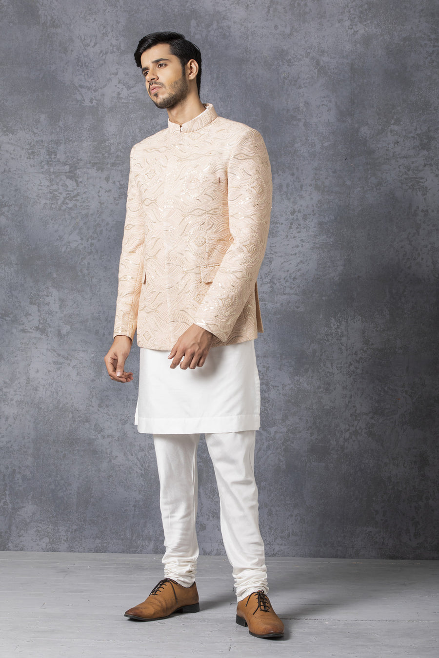 Dusty Rose Lucknowi Embroidered Bandhgala for Groom | Prince Coat by AVK
