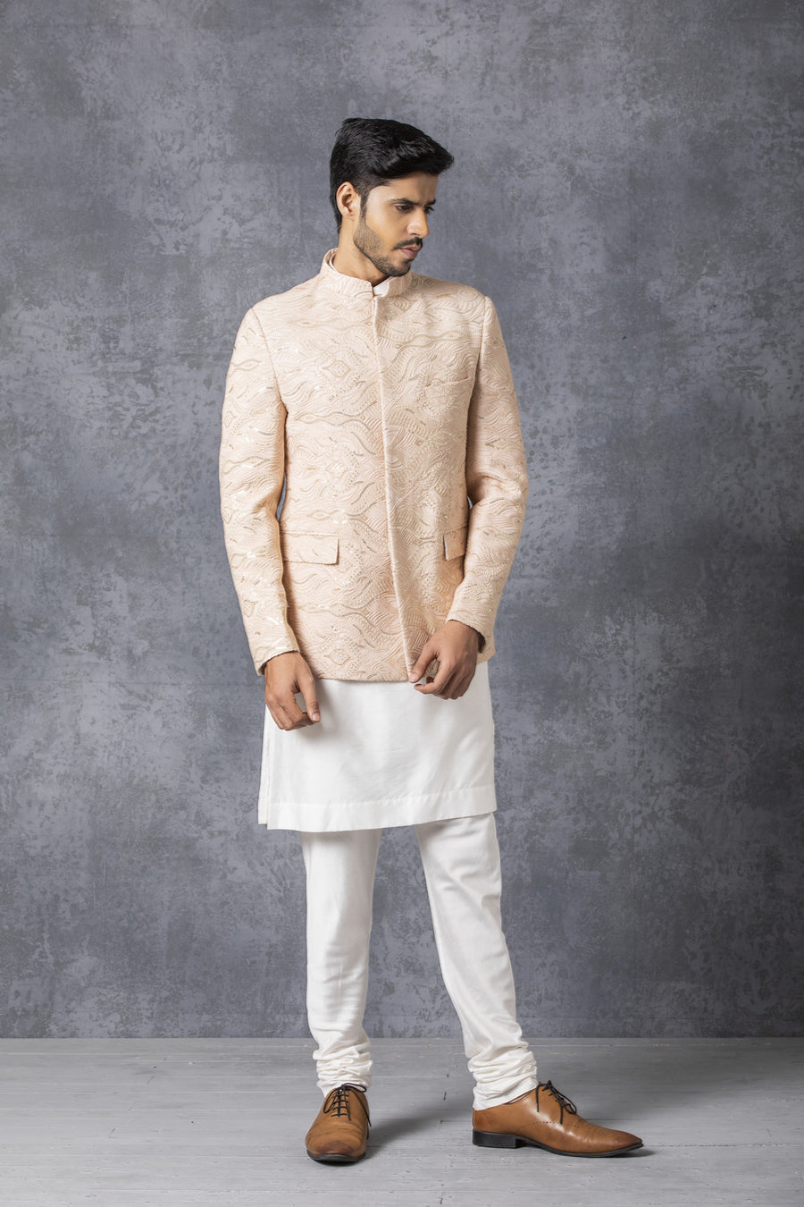 Dusty Rose Lucknowi Embroidered Bandhgala for Groom | Prince Coat by AVK
