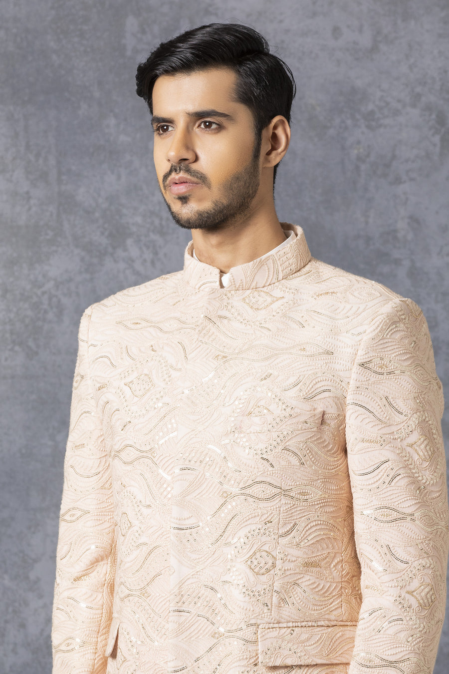 Dusty Rose Lucknowi Embroidered Bandhgala for Groom | Prince Coat by AVK